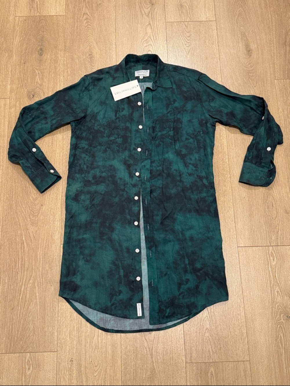 NEW Emily Philips Marble Green Tie Dye Girlfriend Shirt Dress size 4/6